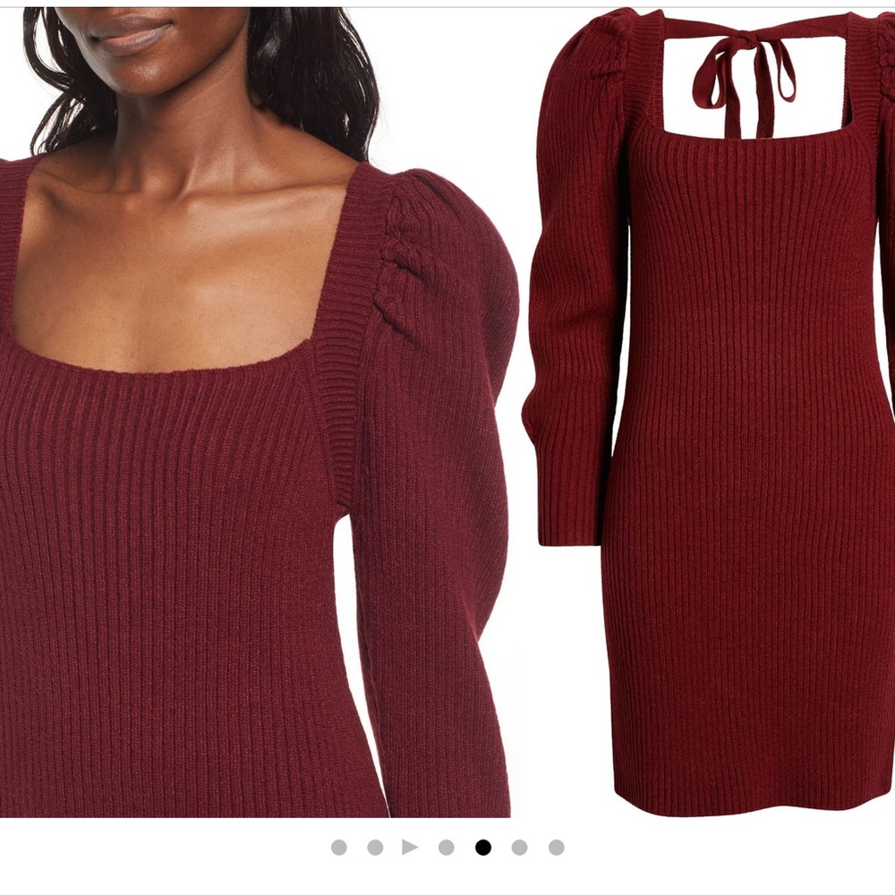 Charles Henry Square Neck Tie Back Puff Long sleeve sweater dress